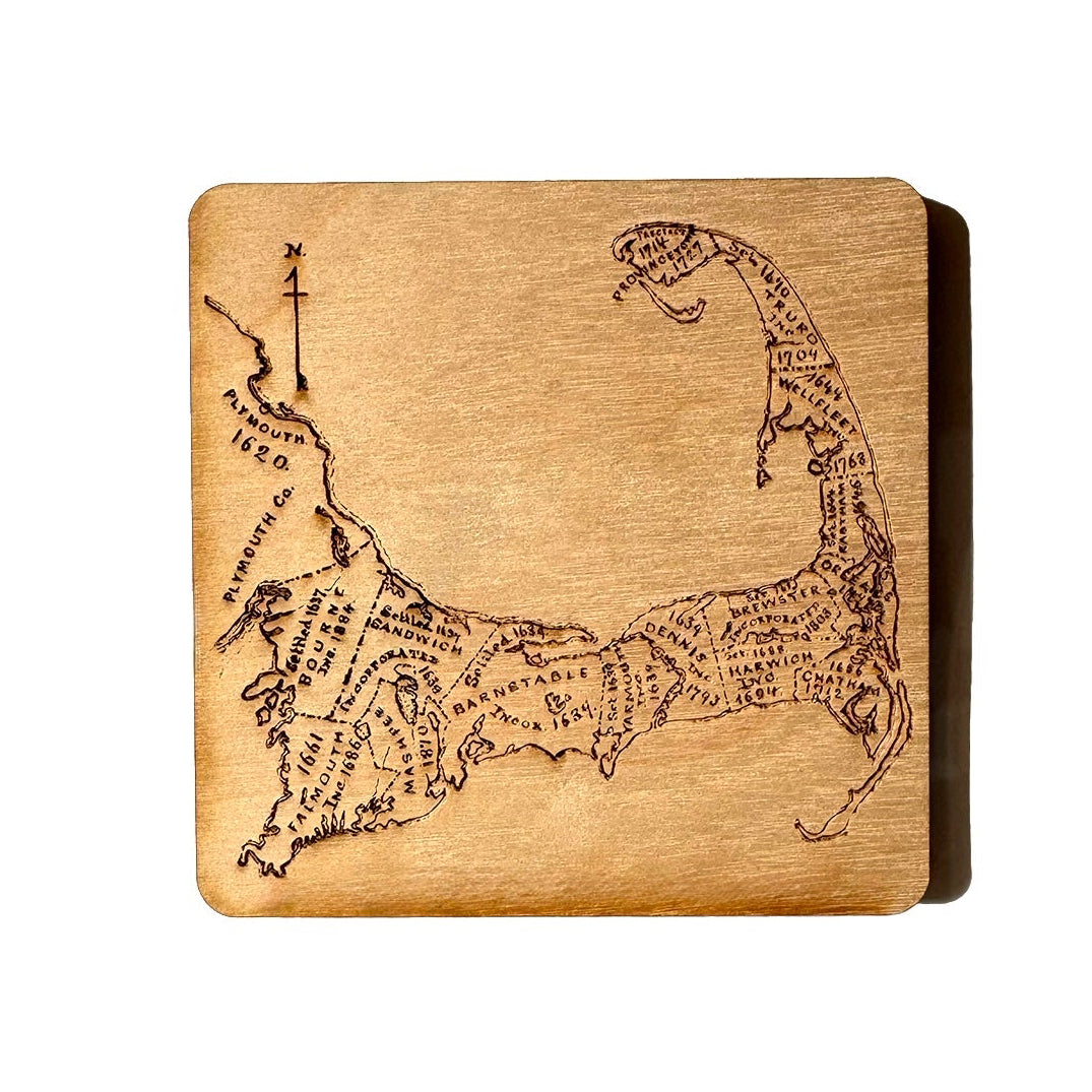 Cape Cod Map Drink Coasters Set | Laser Engraved Real Wood with Cork Backing – East Coast Coastal Decor Housewarming Gift