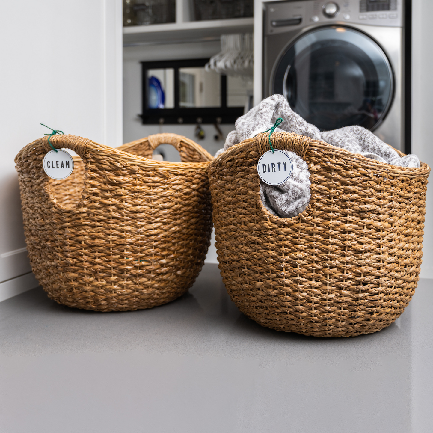 Clean & Dirty Laundry Basket Labels | Hamper Basket Tag Organization | 2.5"x 2.5" Inch Laser Engraved White and Black