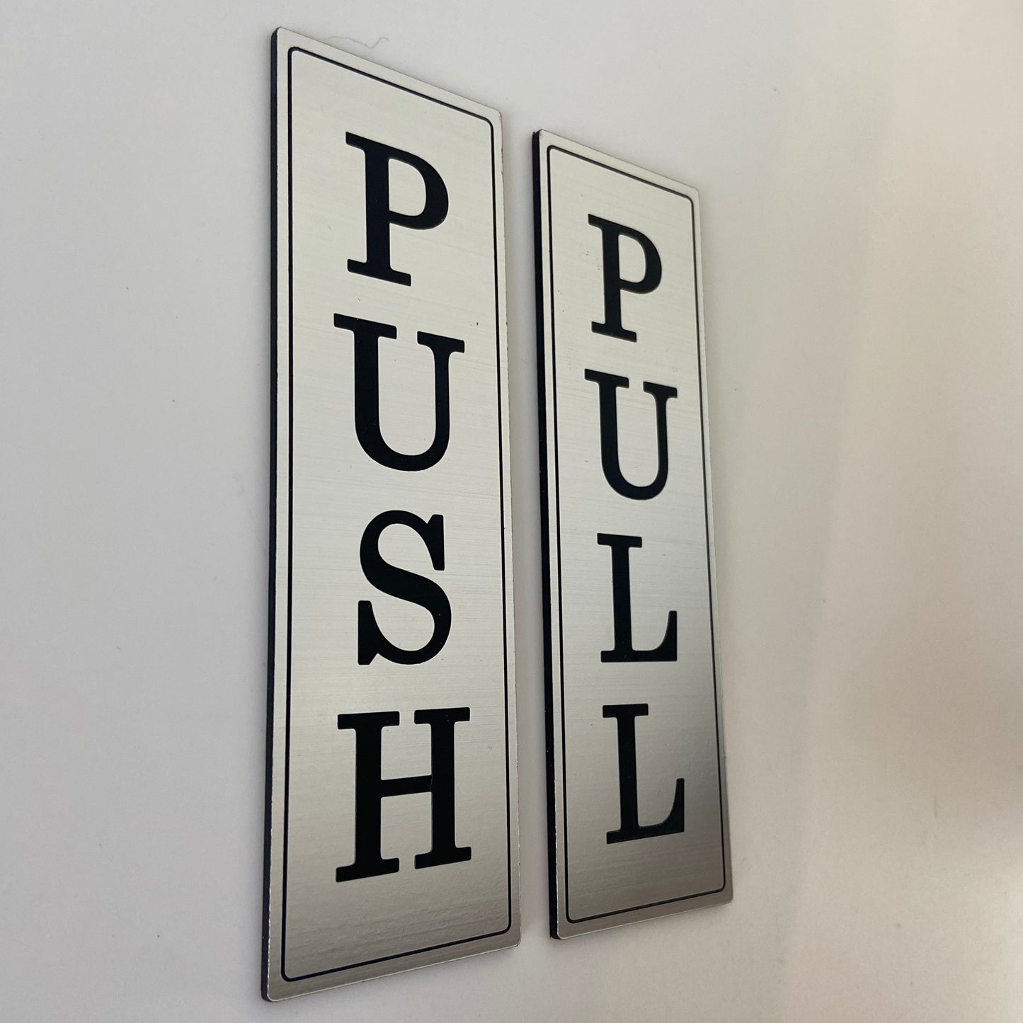 Push Pull Door Sign | Set of 2 Engraved Decal | Coffee Shop Entrance Business Sign | 3M Adhesive Easy to Install | Weatherproof UV Resistant