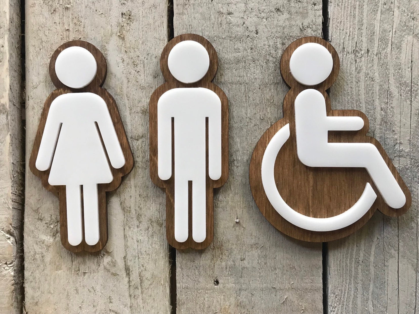 Bathroom Icon Men's Women's Rustic Coffee Shop | Wood & Acrylic Office Restaurant Restroom Signs Business Handicap Home Bar | ADA Sign