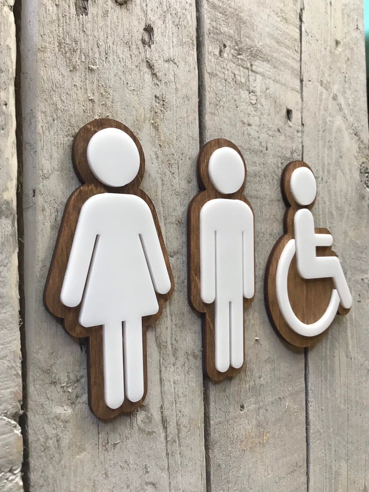 Bathroom Icon Men's Women's Rustic Coffee Shop | Wood & Acrylic Office Restaurant Restroom Signs Business Handicap Home Bar | ADA Sign