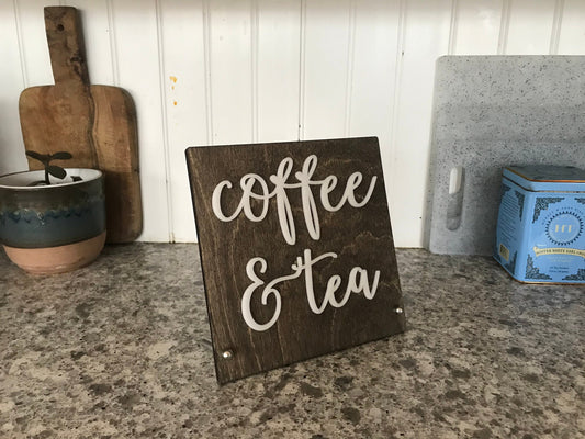Coffee & Tea BUSINESS Counter Top Sign | Freestanding Custom Bed and Breakfast Restaurant Bakery Ice Cream Stand | Cafe Decor Display