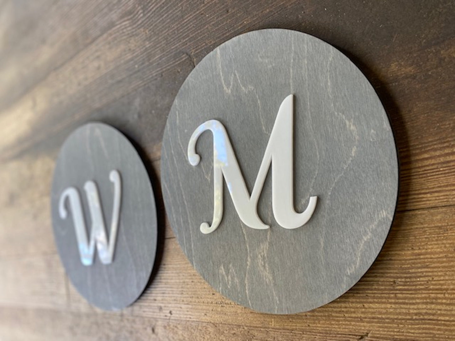Womens Mens Unisex Office Cafe Restroom Signs | Modern Acrylic Coffee Shop Business Handicap Bathroom | Rustic Wood | 9 x 9 "