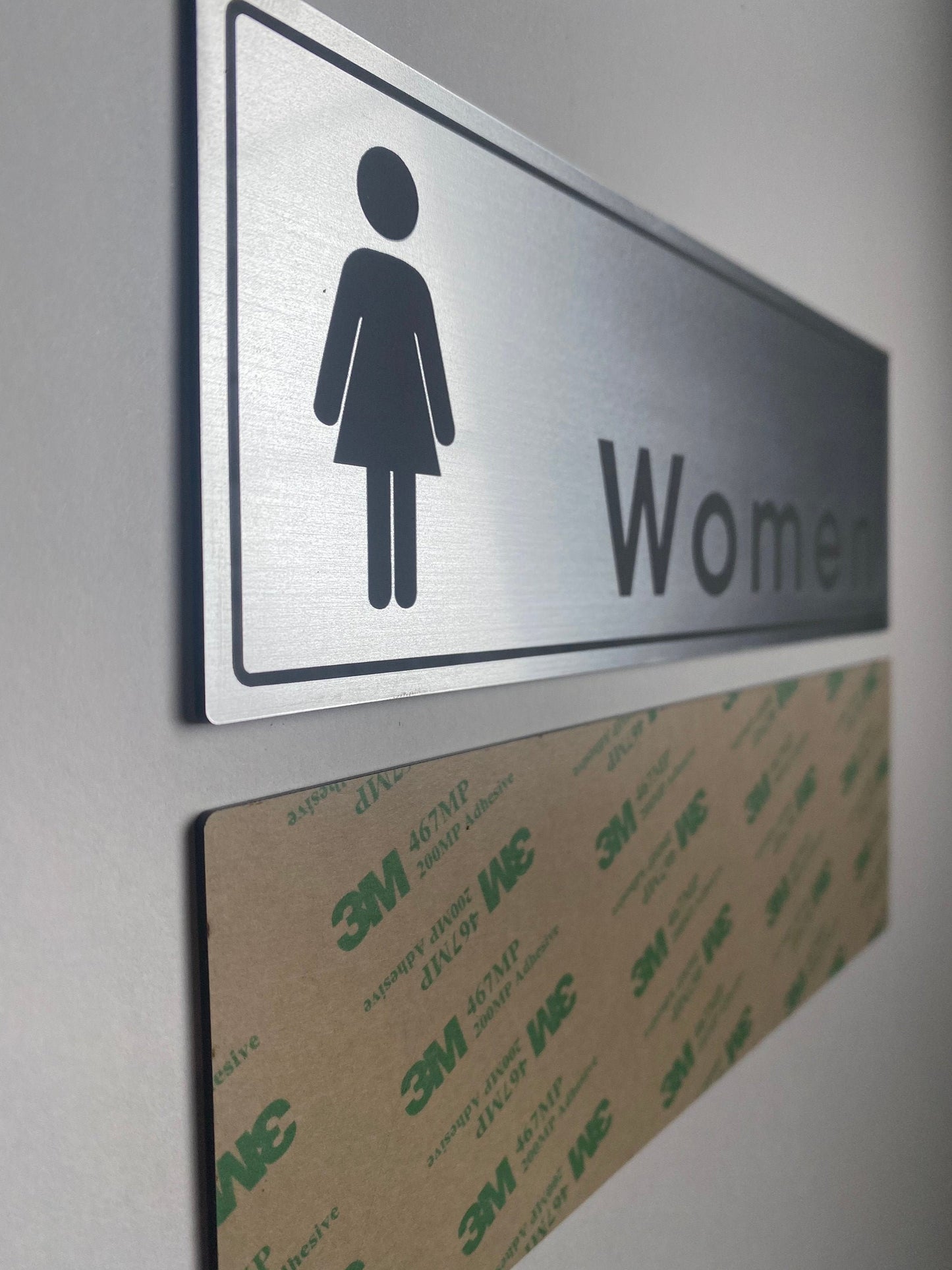 Bathroom Signs Stainless Steel Home Office Cafe Restaurant | Mens Womens Room | 9x3" Weatherproof & UV Resistant with 3m Adhesive Backing
