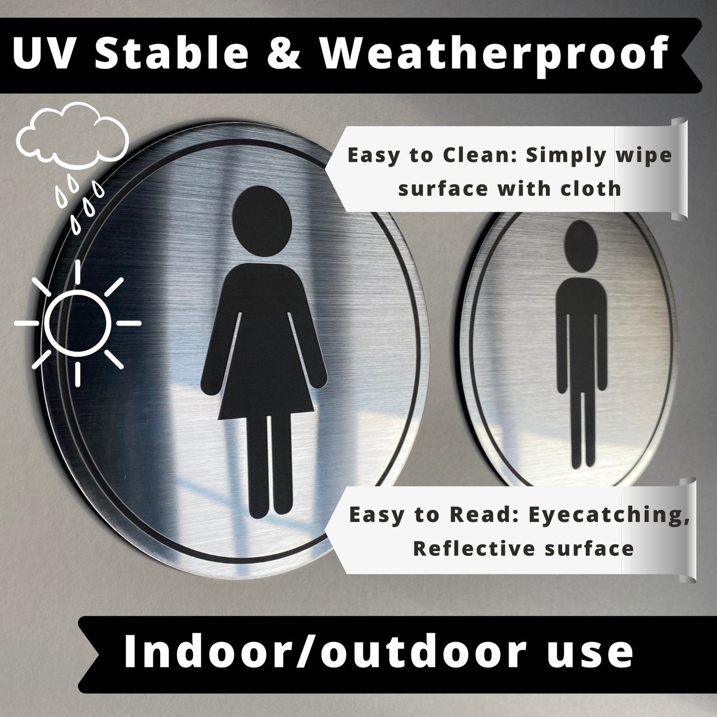 Bathroom Signs Airbnb Home Office | Mens Womens Room | 5.5" Weatherproof & UV Resistant with Adhesive Backing | Priced per sign not a set
