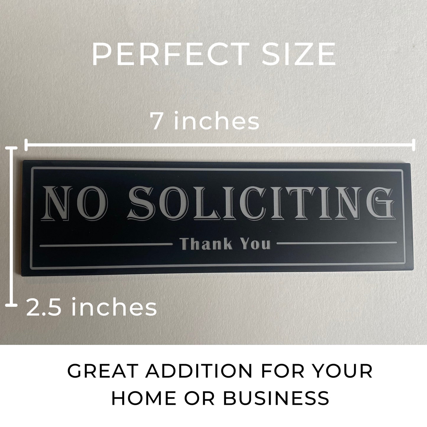 No Soliciting sign for Home or Business | Laser Engraved Acrylic | UV Stable & Weatherproof | 7x2" | Porch Door Sign Do Not Disturb