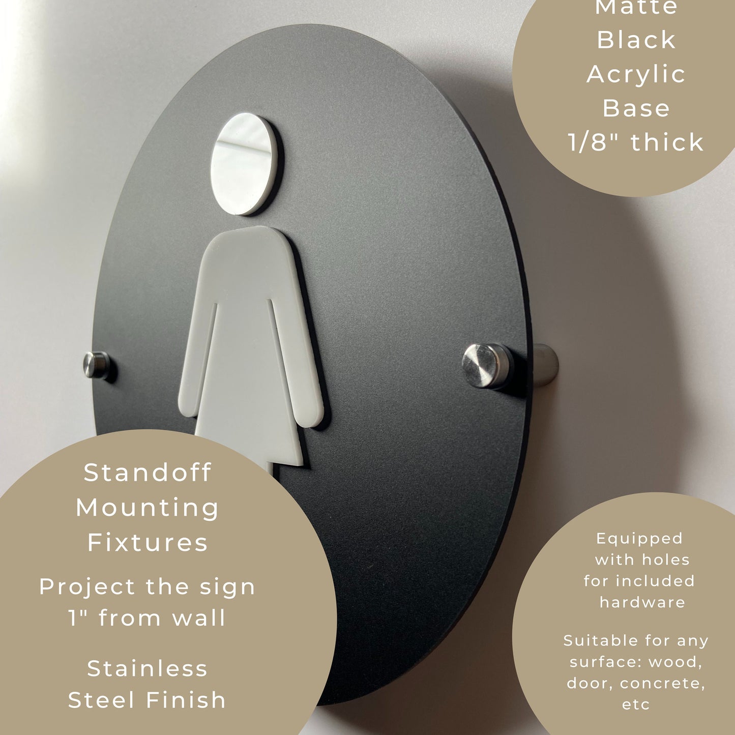 Black and White Acrylic Bathroom Sign | Unisex Men Women Handicap Designs | Business Restroom Signs