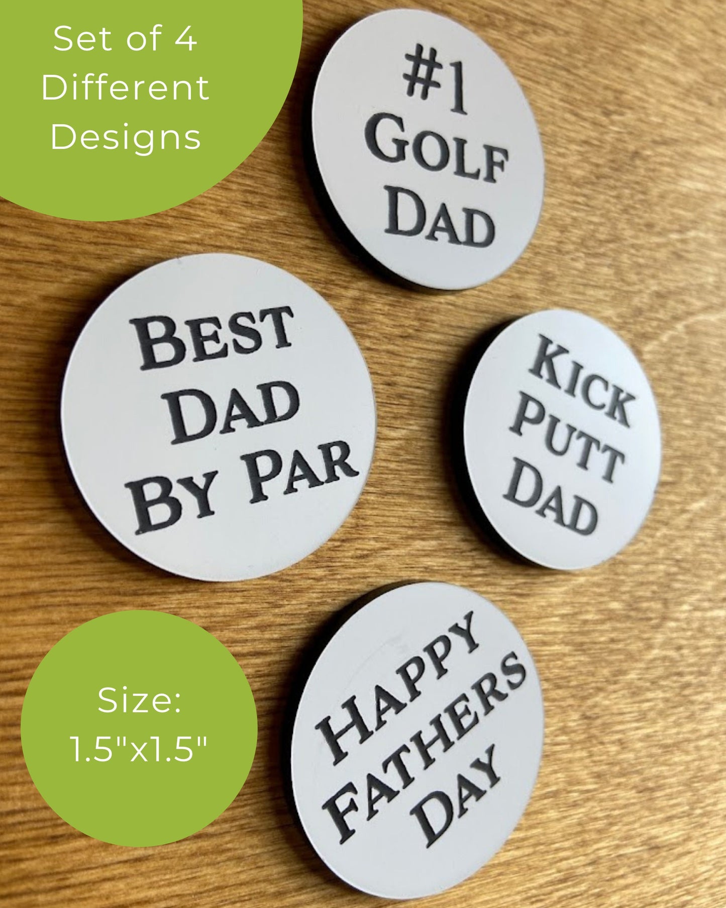 Fathers Day Golf Ball Markers | Funny Pun Set of 4 | Gift for Golfer | Golf Swag | Poker Chip Size