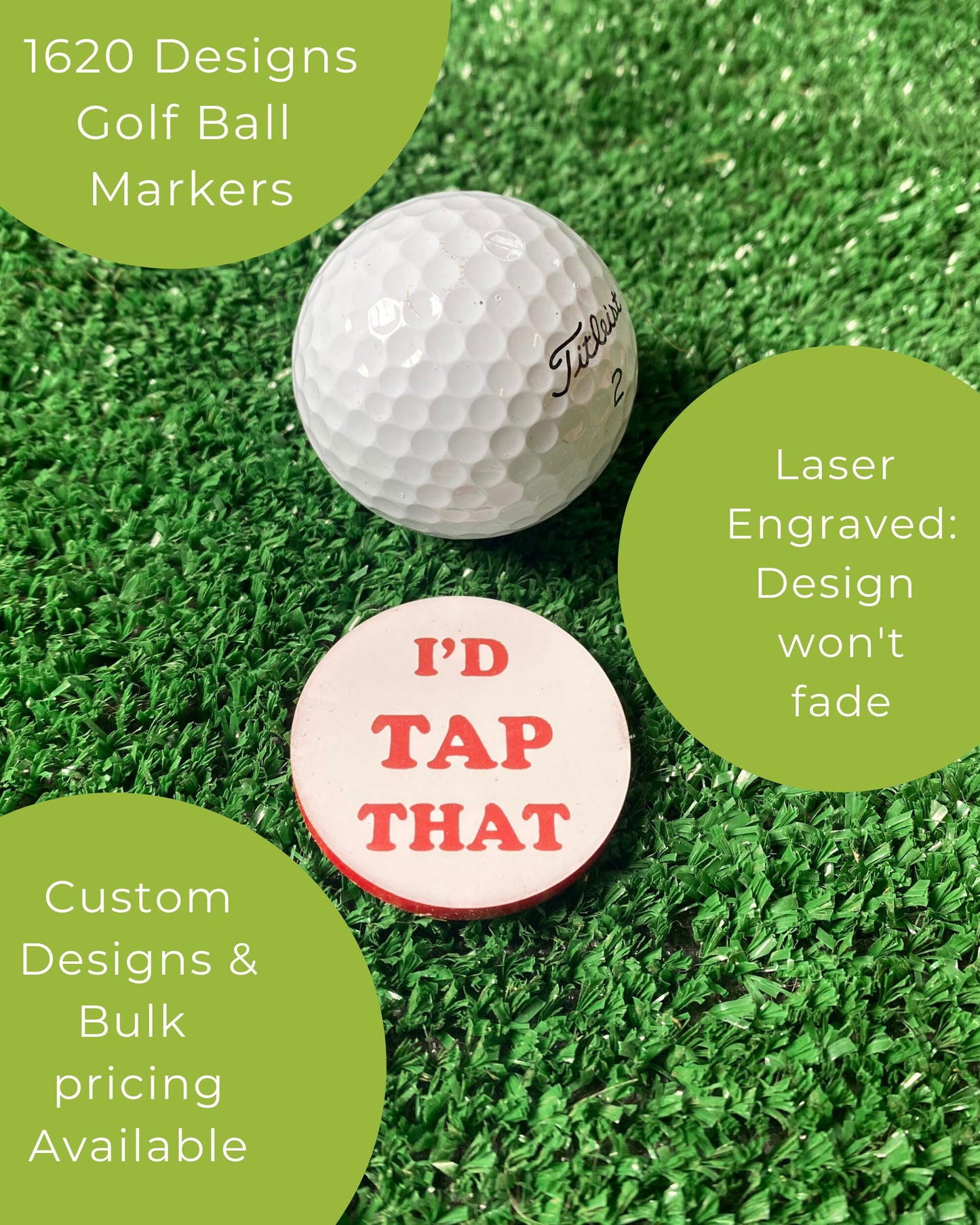 Fathers Day Golf Ball Markers | Funny Pun Set of 4 | Gift for Golfer | Golf Swag | Poker Chip Size