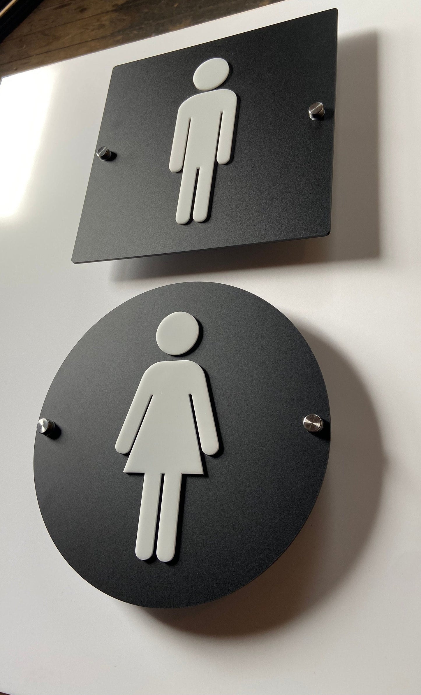 Black and White Acrylic Bathroom Sign | Unisex Men Women Handicap Designs | Business Restroom Signs