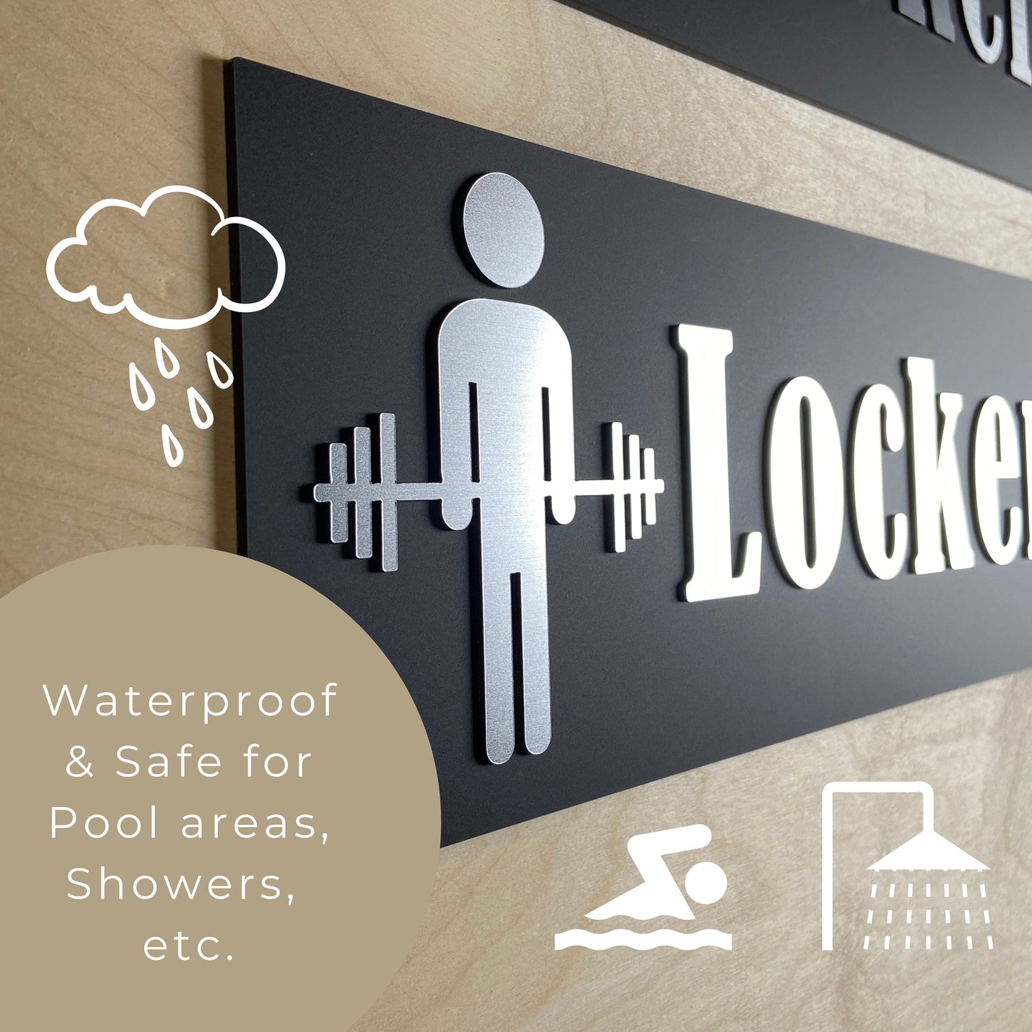 Large Gym Locker Room Directional Sign | Custom Crossfit Display | Acrylic Modern Bathroom 24x5.75"