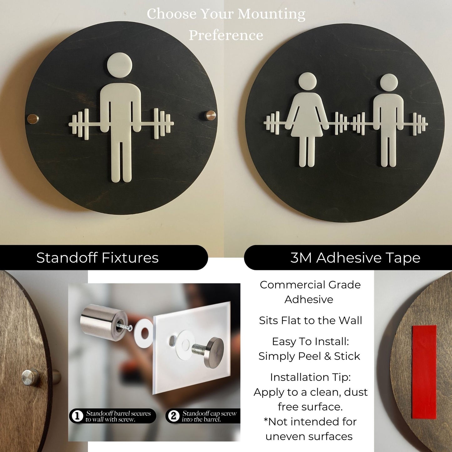 12x12" Wood and Acrylic Gym Bathroom Sign | Unisex Men Women Designs | Locker Room Restroom Signs