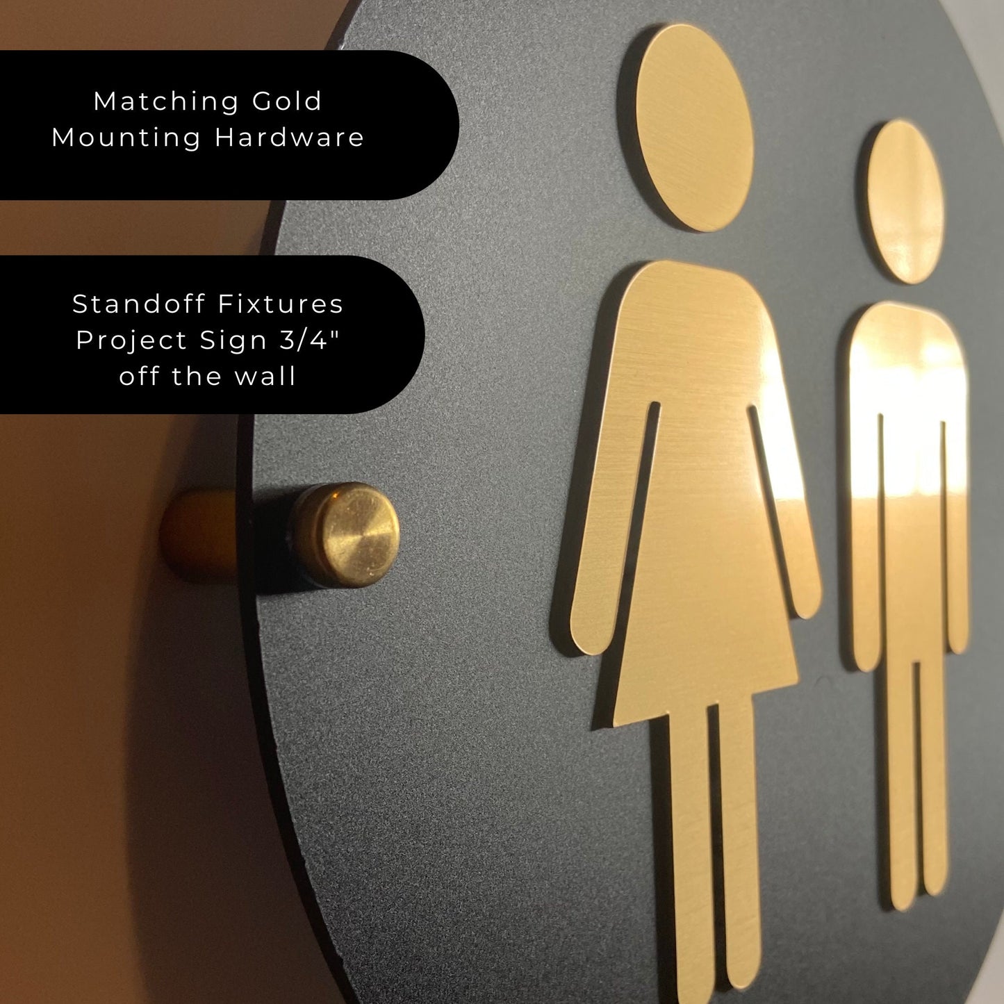 Black and Gold Acrylic Bathroom Sign | Unisex Men Women Handicap Designs | Business Restroom Signs