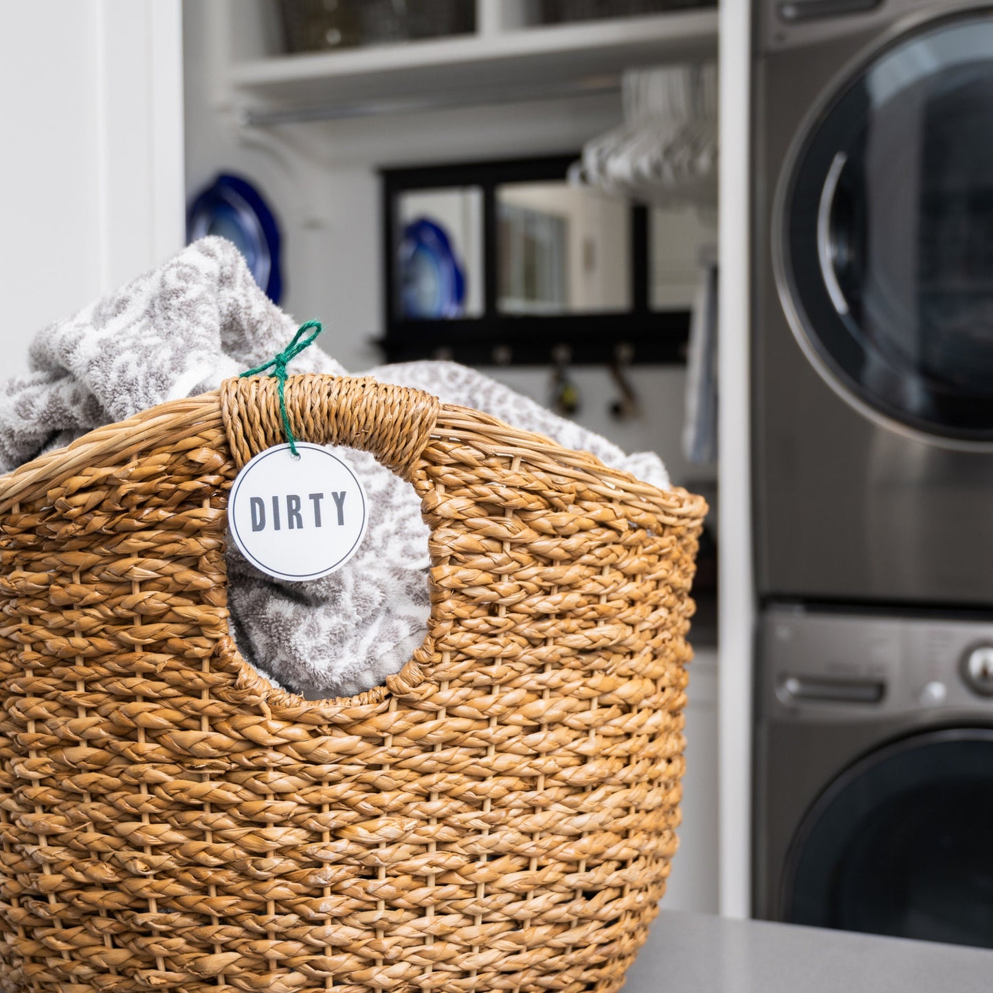 Custom Text Labels | Hamper Basket Tag Guest Bathroom Organization | Laser Engraved White and Black | Laundry Room Shoe Rack