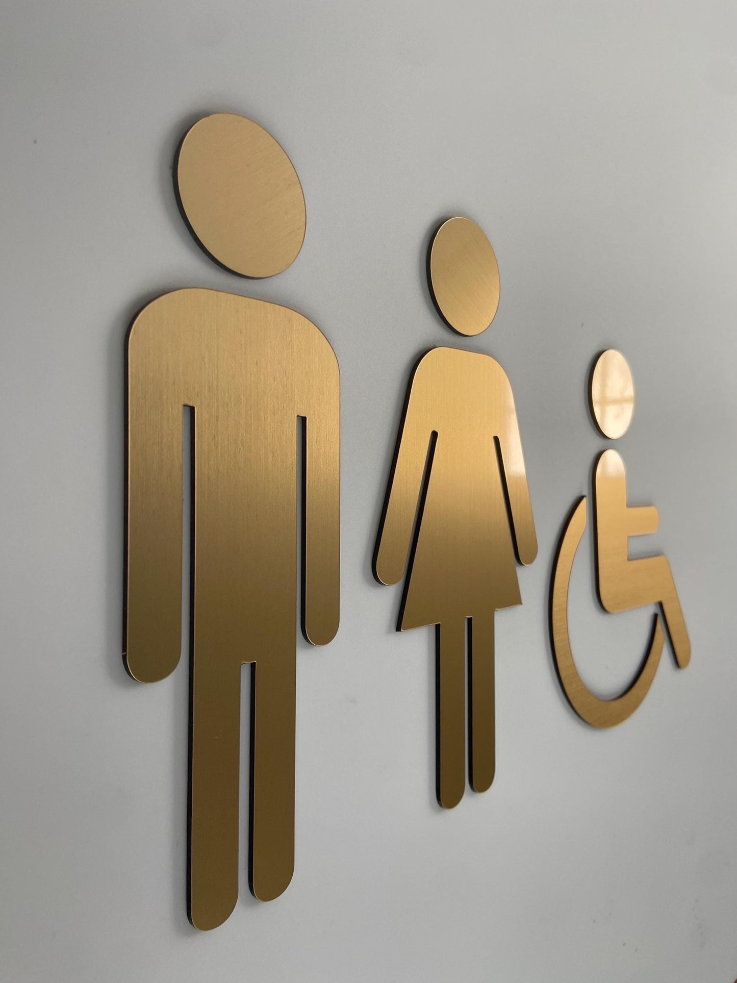 Acrylic Bathroom Icons 3M Adhesive Tape Backing | Gold Silver Black Restroom Signs