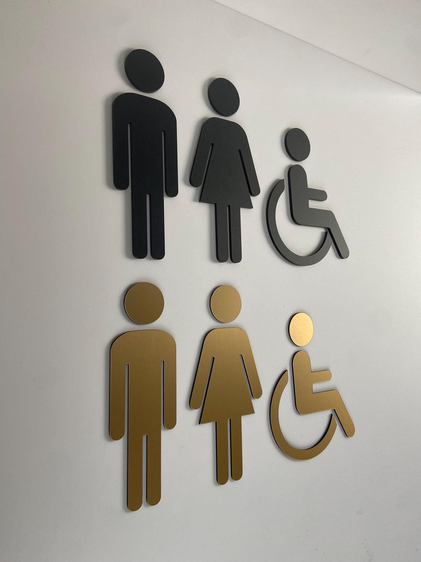 Acrylic Bathroom Icons 3M Adhesive Tape Backing | Gold Silver Black Restroom Signs
