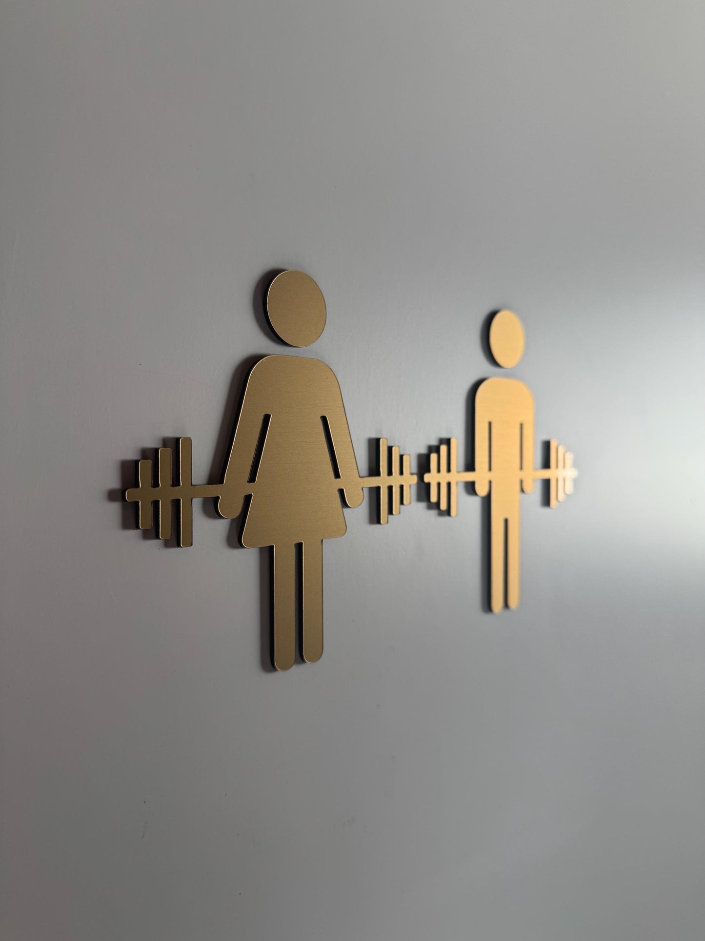 Gym Weightlifting Acrylic Bathroom Icons 3M Adhesive Tape Backing | Gold Silver Black Locker Room Restroom Signs