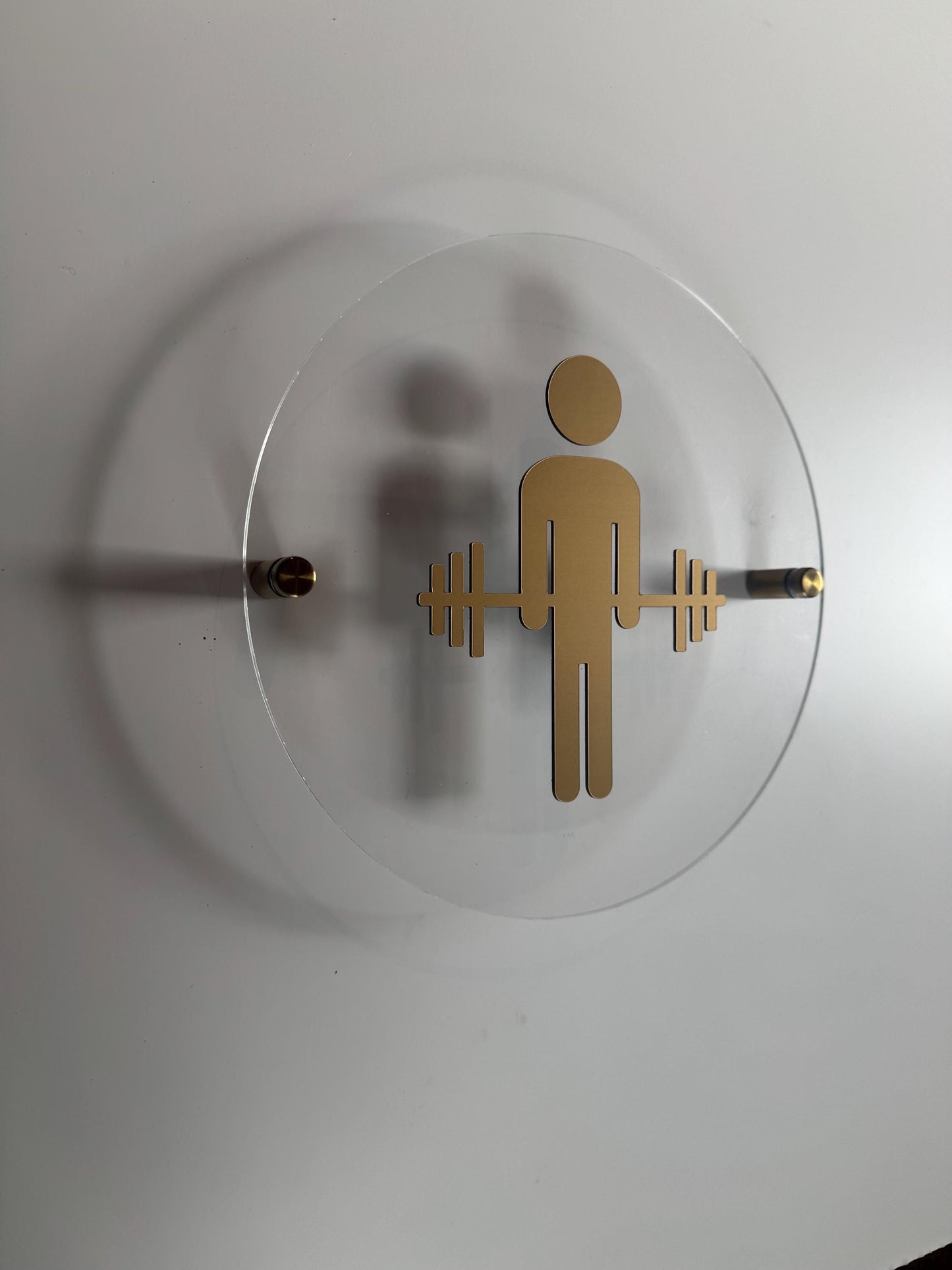 CrossFit Gym Clear Acrylic & Gold Floating Restroom Signs | Men Women Handicap Bathroom 9 x 9 "| Priced per sign not as a set