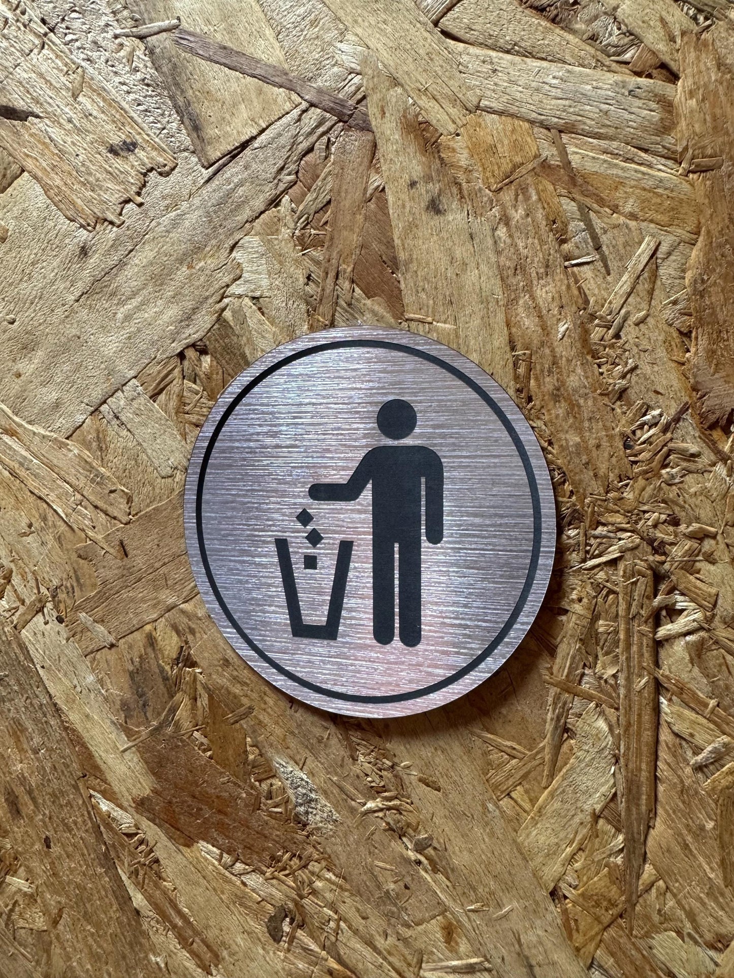 Trash Decal Man Throwing Away Garbage | Indoor Outdoor UV Stable & Weatherproof | Stainless Steel Kitchen Pantry Organization