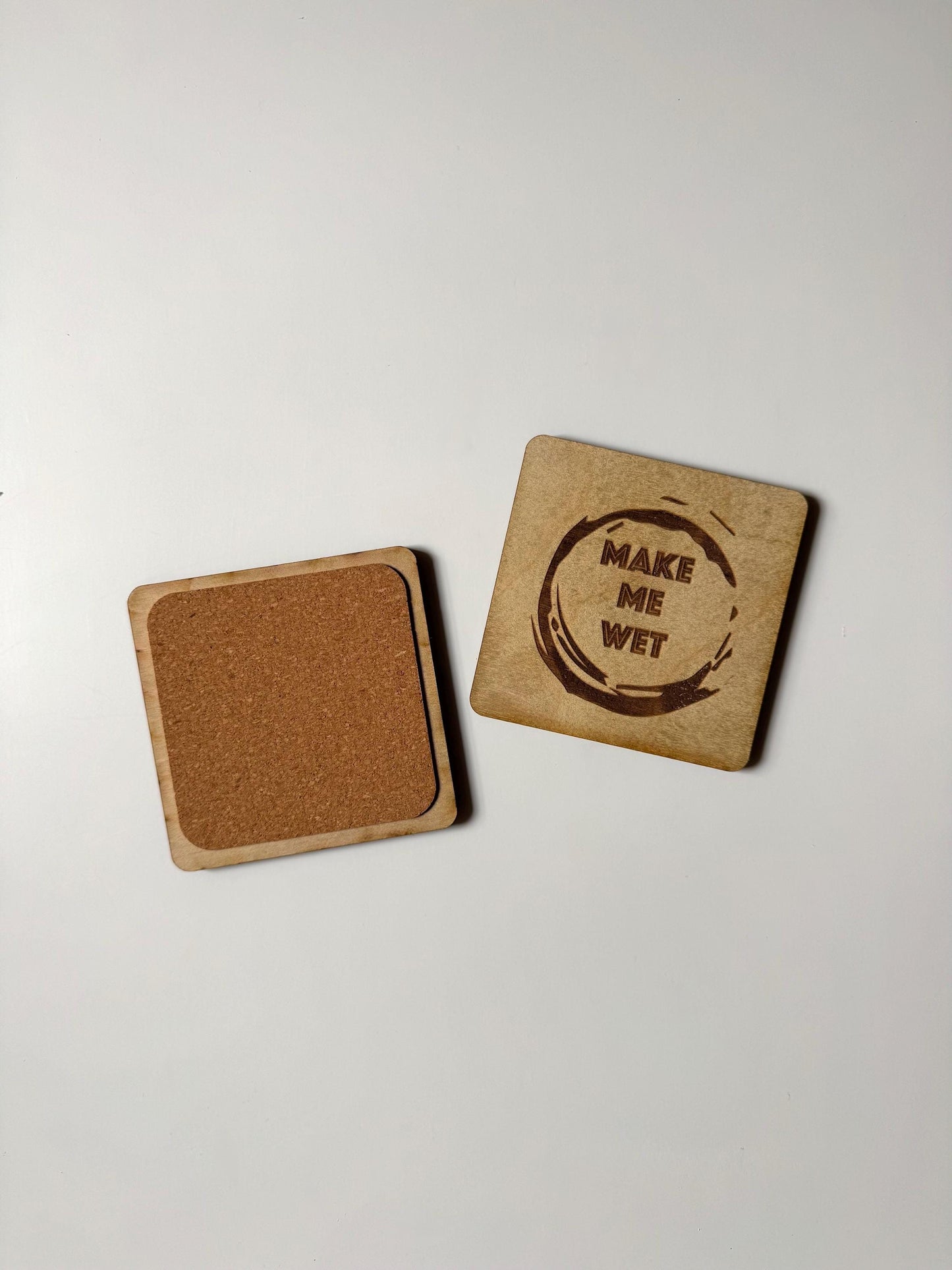 Beer Coasters | Set of 4 | Laser Engraved Real Wood Drink Coaster with Cork Backing - Housewarming Gift