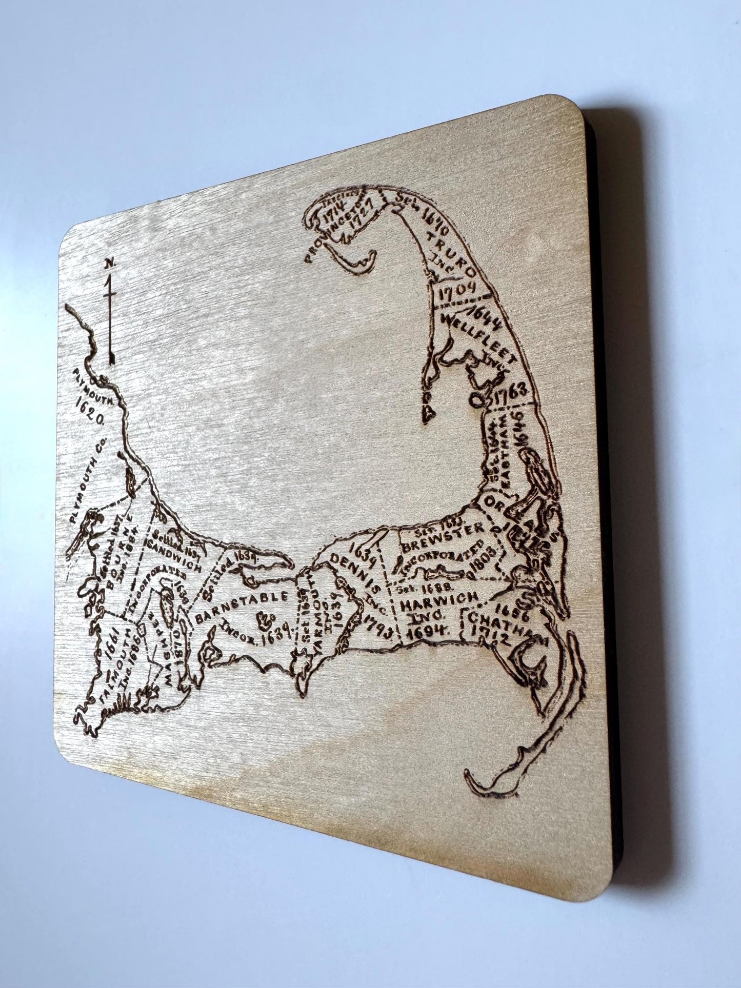 Cape Cod Map Drink Coasters Set | Laser Engraved Real Wood with Cork Backing – East Coast Coastal Decor Housewarming Gift