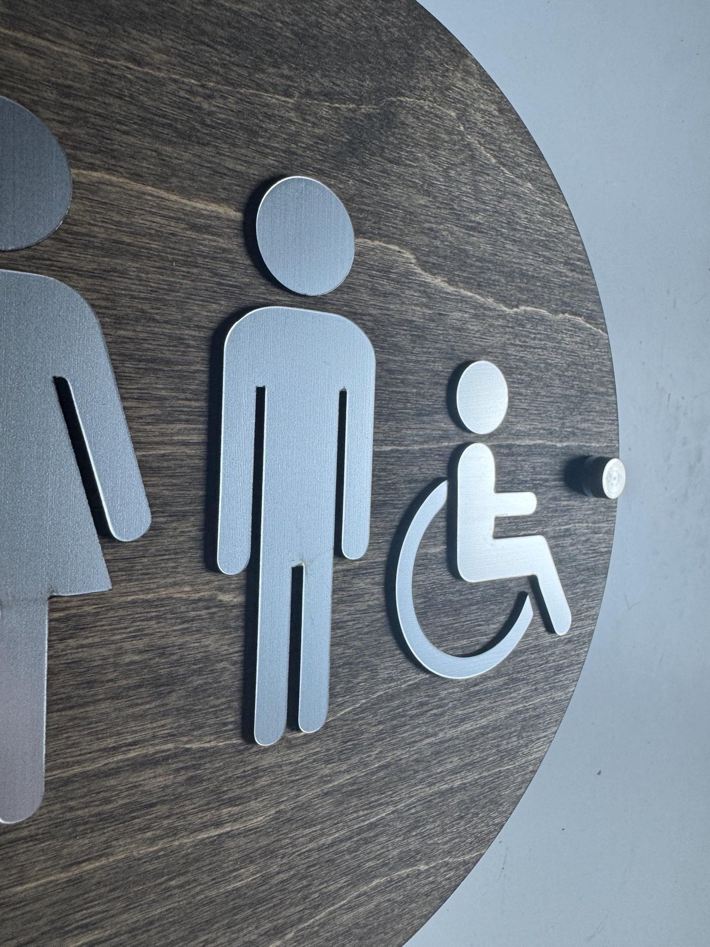 Wood & Silver Acrylic Bathroom Sign | Unisex Men Women Handicap Designs | Business Restroom Signs