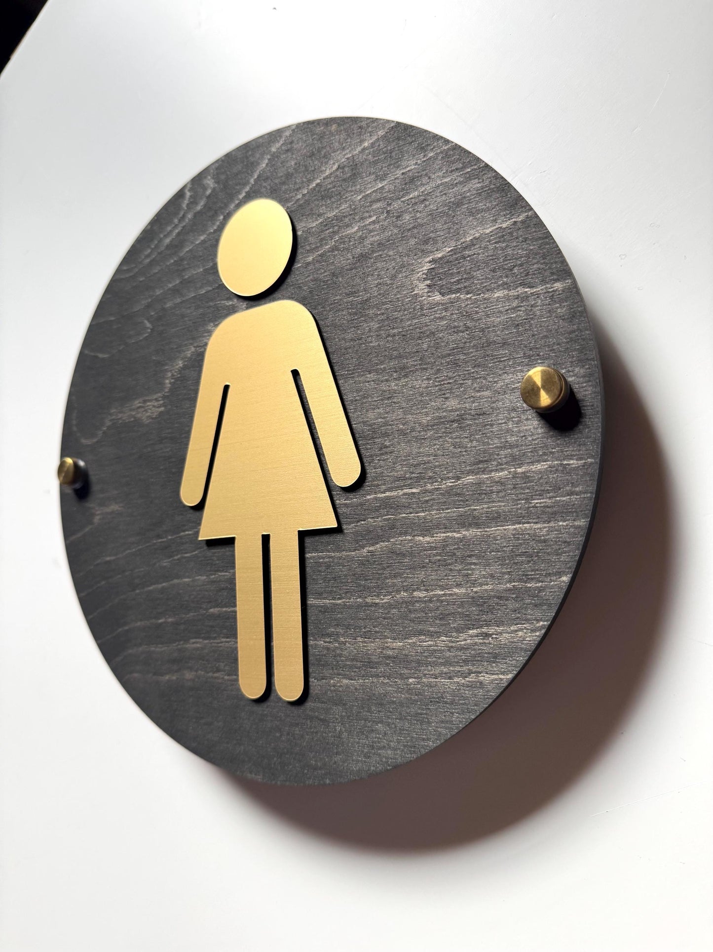 Wood & Gold Acrylic Bathroom Sign | Unisex Men Women Handicap Designs | Business Restroom Signs