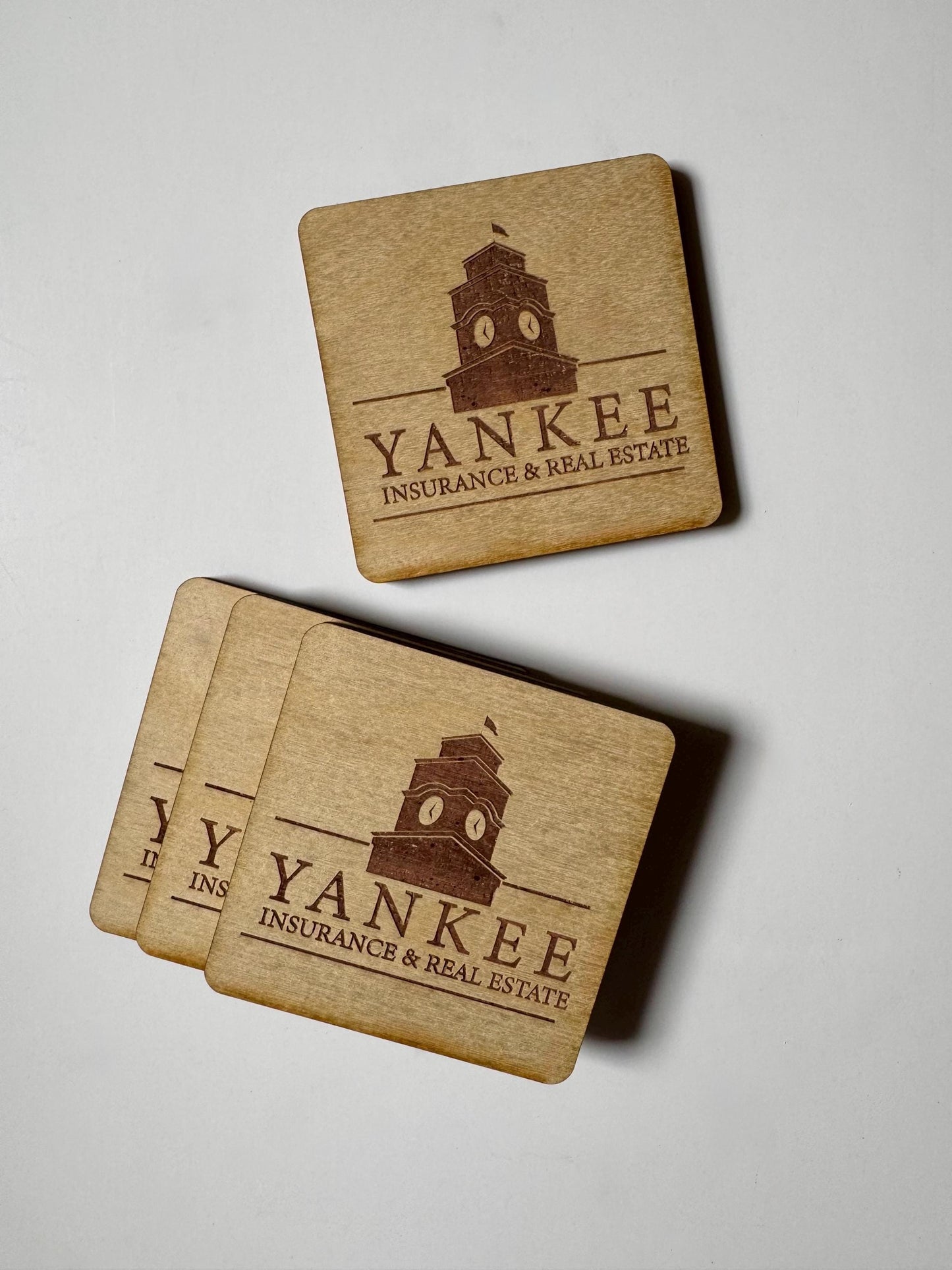 Custom Design Drink Coaster | Laser Engraved Real Wood with Cork Backing – Client Gifts, Wedding Favor, or Custom Logo Swag