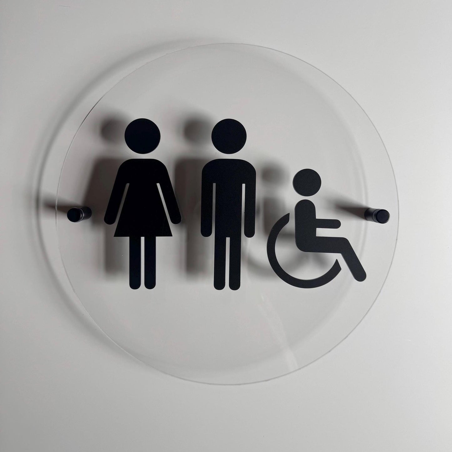 Clear and Black Acrylic Bathroom Sign | Unisex Men Women Handicap Designs | Business Restroom Signs