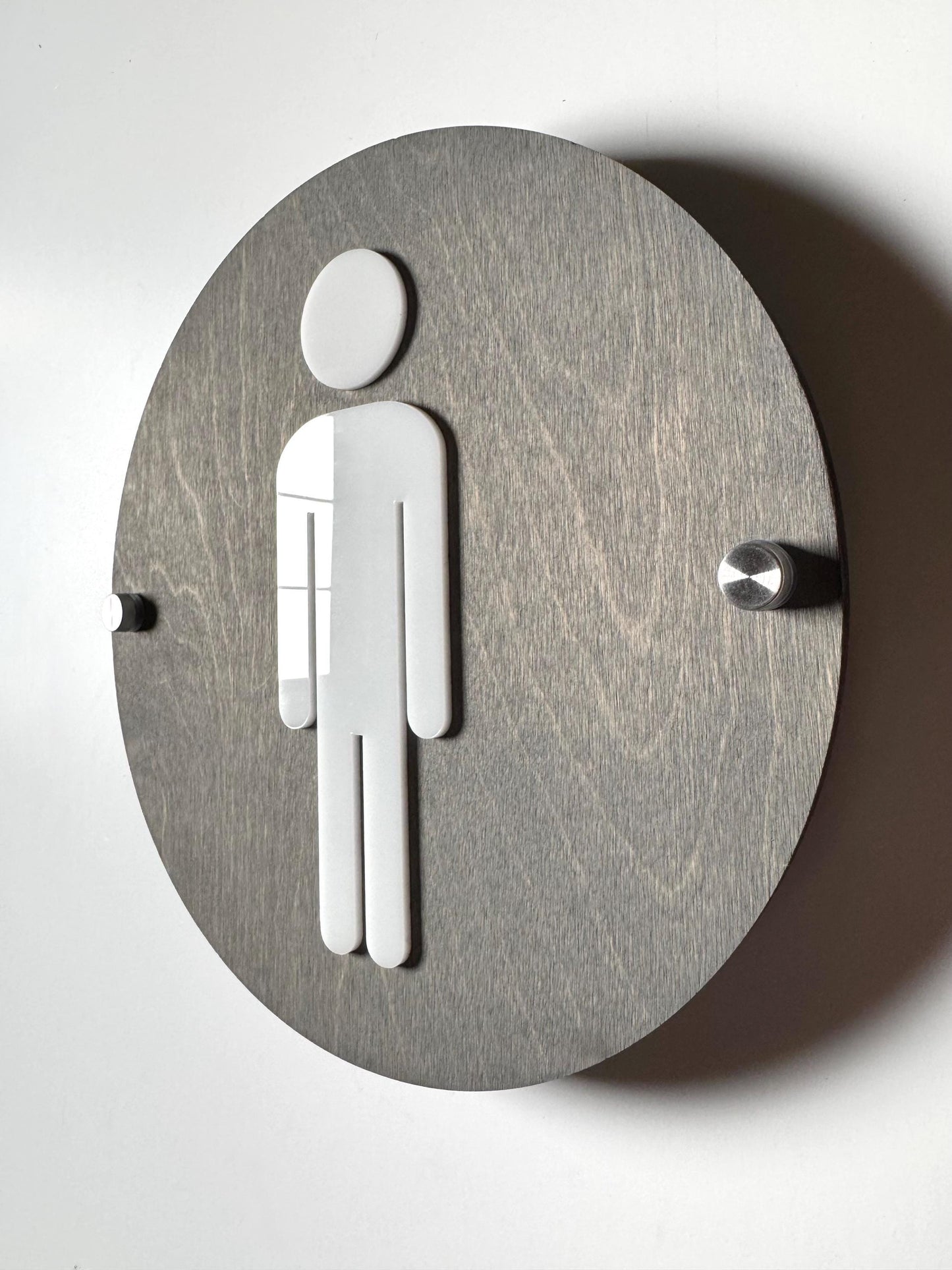 Wood & Glossy White Acrylic Bathroom Sign | Unisex Men Women Handicap Designs | Business Restroom Signs