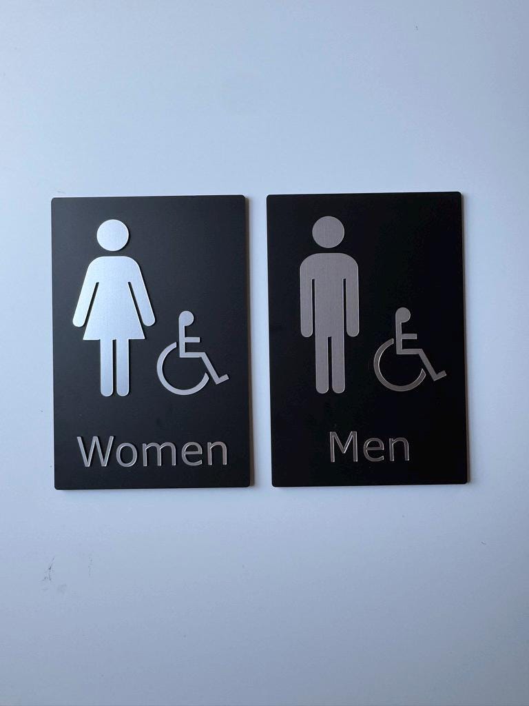 Matte Black & Silver Restroom Sign, 9x6"