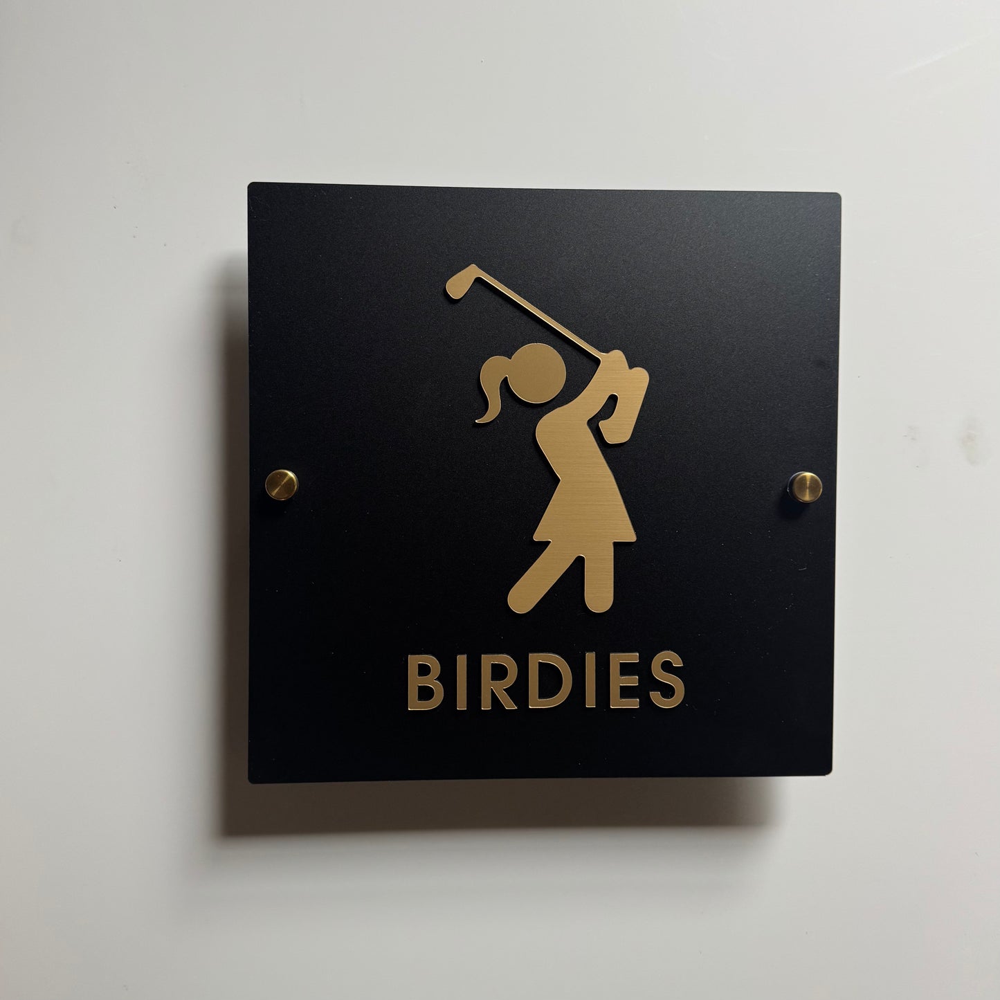 Birdie & Bogey Golf Restroom Sign, Black & Gold Acrylic | Custom Sign | 1620 Designs