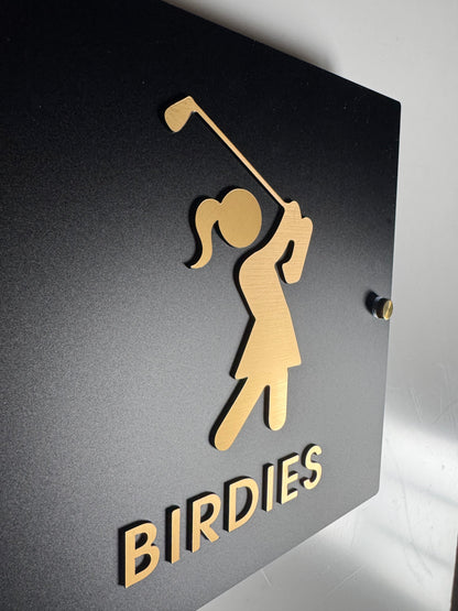 Birdie & Bogey Golf Restroom Sign, Black & Gold Acrylic | Custom Sign | 1620 Designs