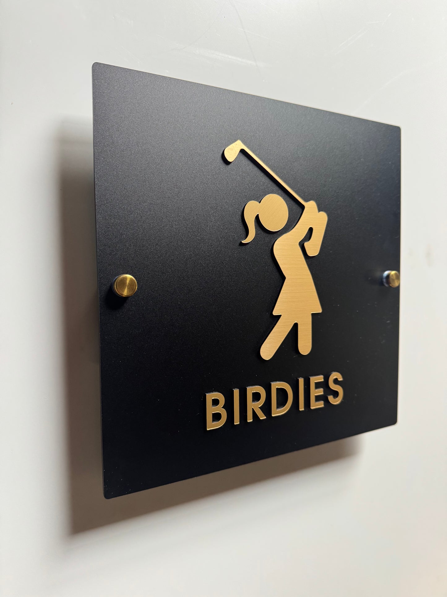 Birdie & Bogey Golf Restroom Sign, Black & Gold Acrylic | Custom Sign | 1620 Designs