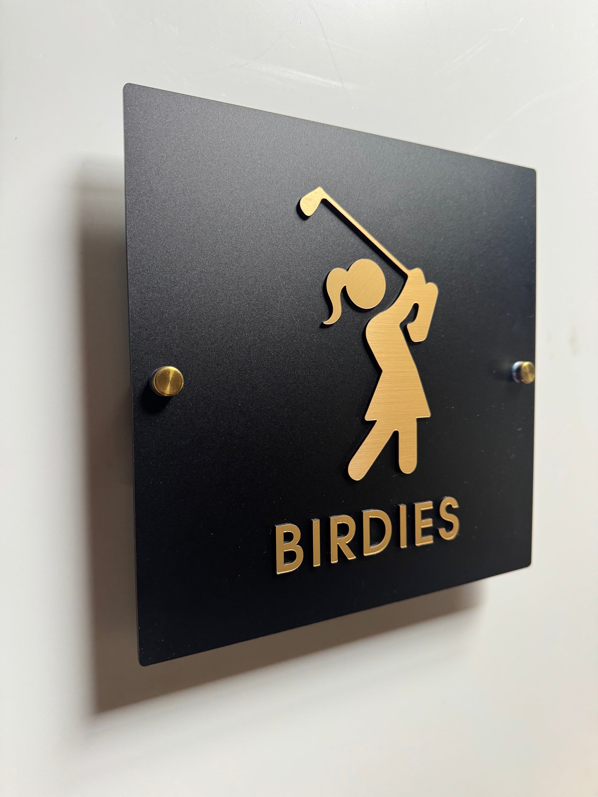 Birdie & Bogey Golf Restroom Sign, Black & Gold Acrylic | Custom Sign | 1620 Designs