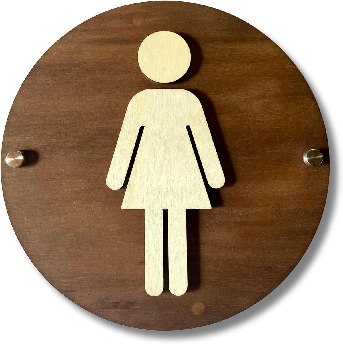 Round Wooden Bathroom Sign | Floating Restroom Door Sign