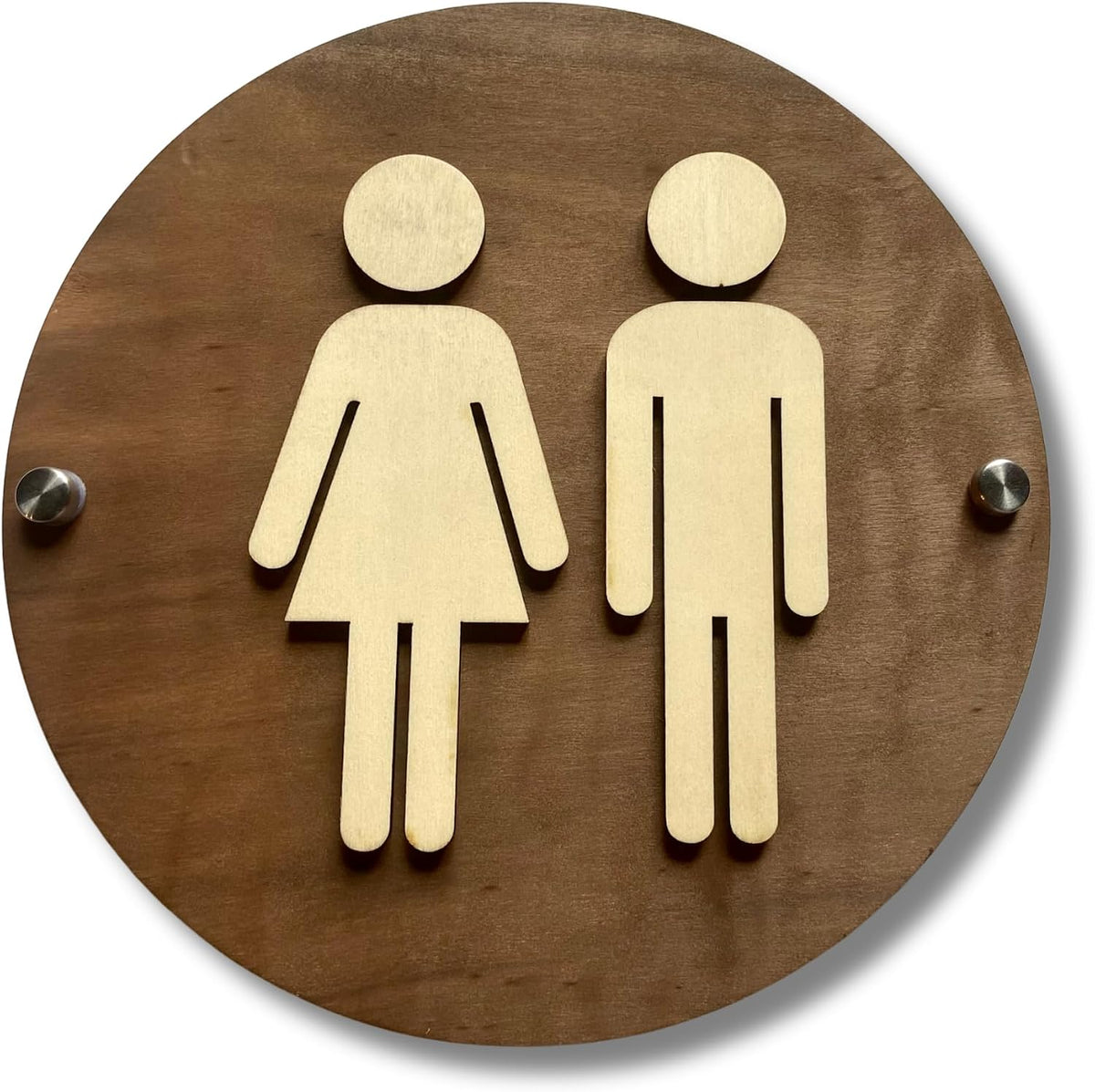 Round Wooden Bathroom Sign | Floating Restroom Door Sign