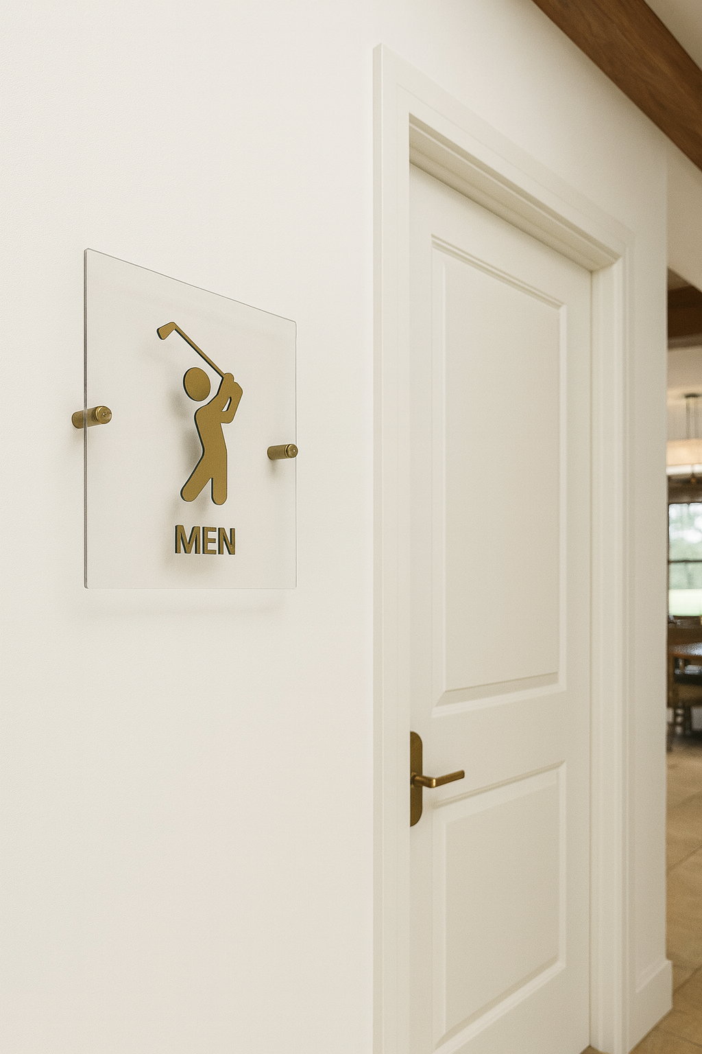 Golf Restroom Signs | Men & Women Bathroom or Locker Room Signage | Gold Acrylic Golf Icons for Clubhouses & Pro Shops
