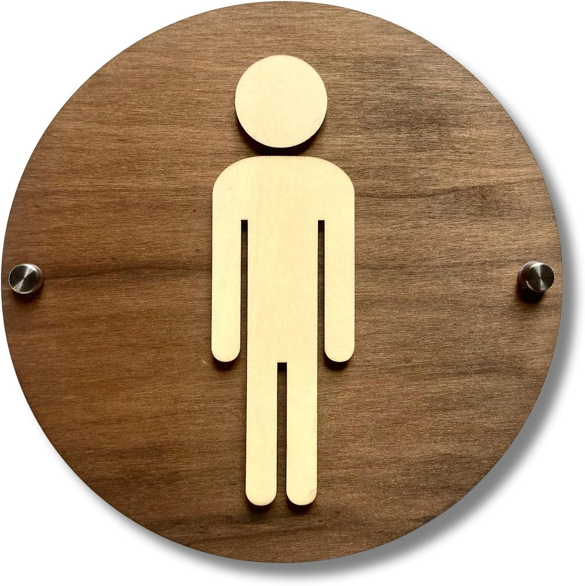 Round Wooden Bathroom Sign | Floating Restroom Door Sign