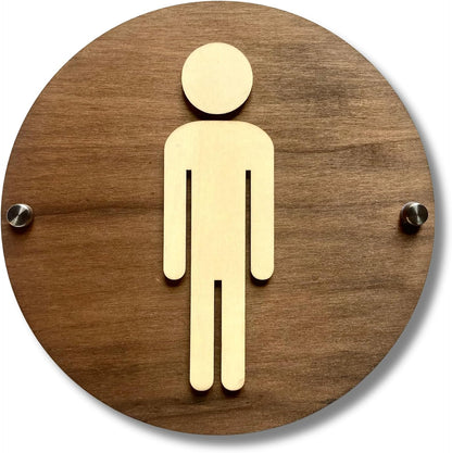 Round Wooden Bathroom Sign | Floating Restroom Door Sign