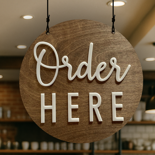 Order Here / Pick Up Here Sign, Modern Script | Custom Sign | 1620 Designs