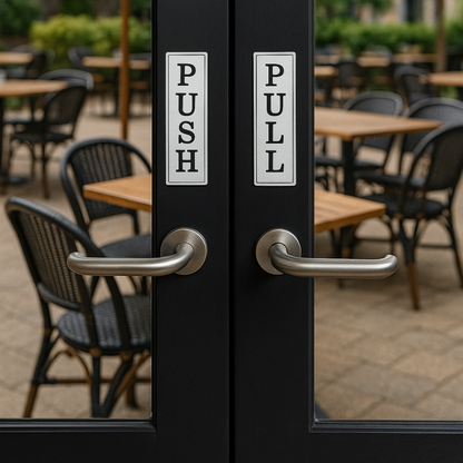 Push Pull Door Sign | Set of 2 Engraved Decal | Coffee Shop Entrance Business Sign | 3M Adhesive Easy to Install | Weatherproof UV Resistant