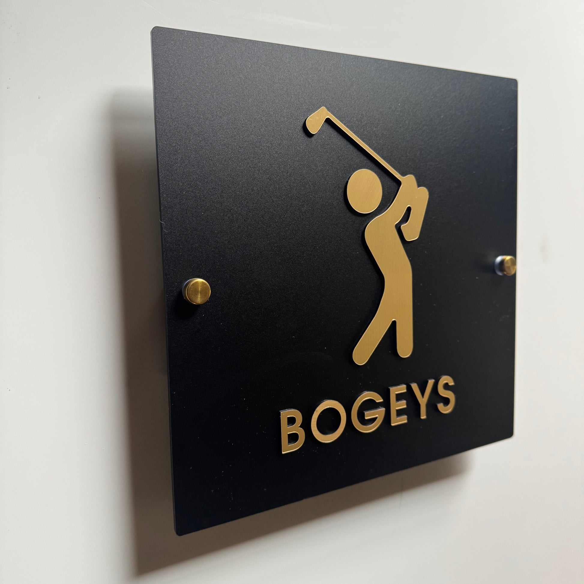 Birdie & Bogey Golf Restroom Sign, Black & Gold Acrylic | Custom Sign | 1620 Designs