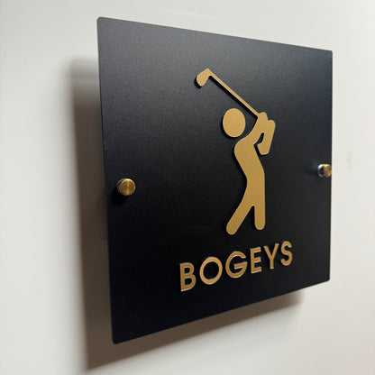 Birdie & Bogey Golf Restroom Sign, Black & Gold Acrylic | Custom Sign | 1620 Designs