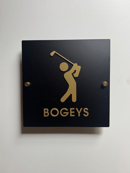 Birdie & Bogey Golf Restroom Sign, Black & Gold Acrylic | Custom Sign | 1620 Designs