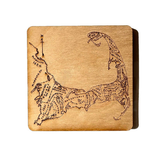 Cape Cod Map Drink Coasters Set | Laser Engraved Real Wood with Cork Backing – East Coast Coastal Decor Housewarming Gift