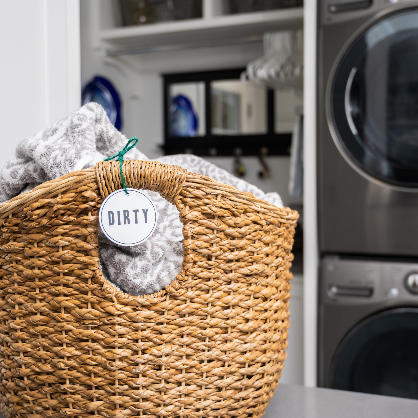 Clean & Dirty Laundry Basket Labels | Hamper Basket Tag Organization  |  2.5"x 2.5" Inch Laser Engraved White and Black