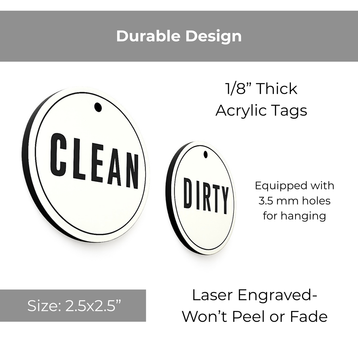 Clean & Dirty Laundry Basket Labels | Hamper Basket Tag Organization  |  2.5"x 2.5" Inch Laser Engraved White and Black