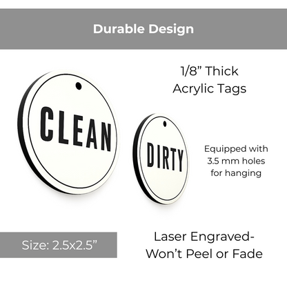 Clean & Dirty Laundry Basket Labels | Hamper Basket Tag Organization  |  2.5"x 2.5" Inch Laser Engraved White and Black