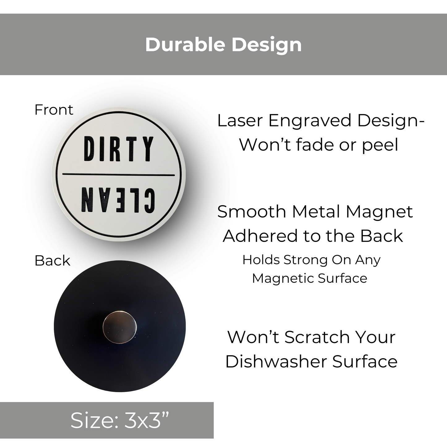 Clean Dirty Dishwasher Magnet | 3x3” Reversible Kitchen Label for Easy Dish Organization | Modern Kitchen Decor
